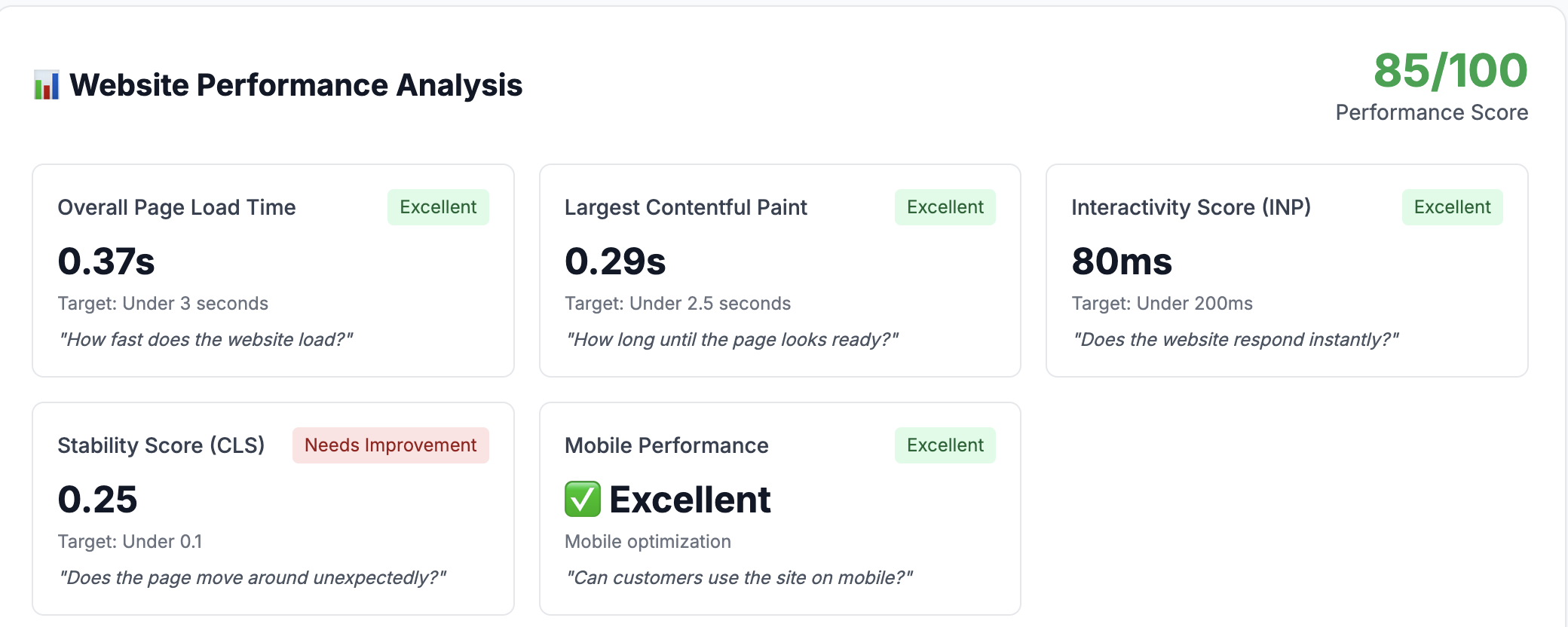 Website Performance Screenshot