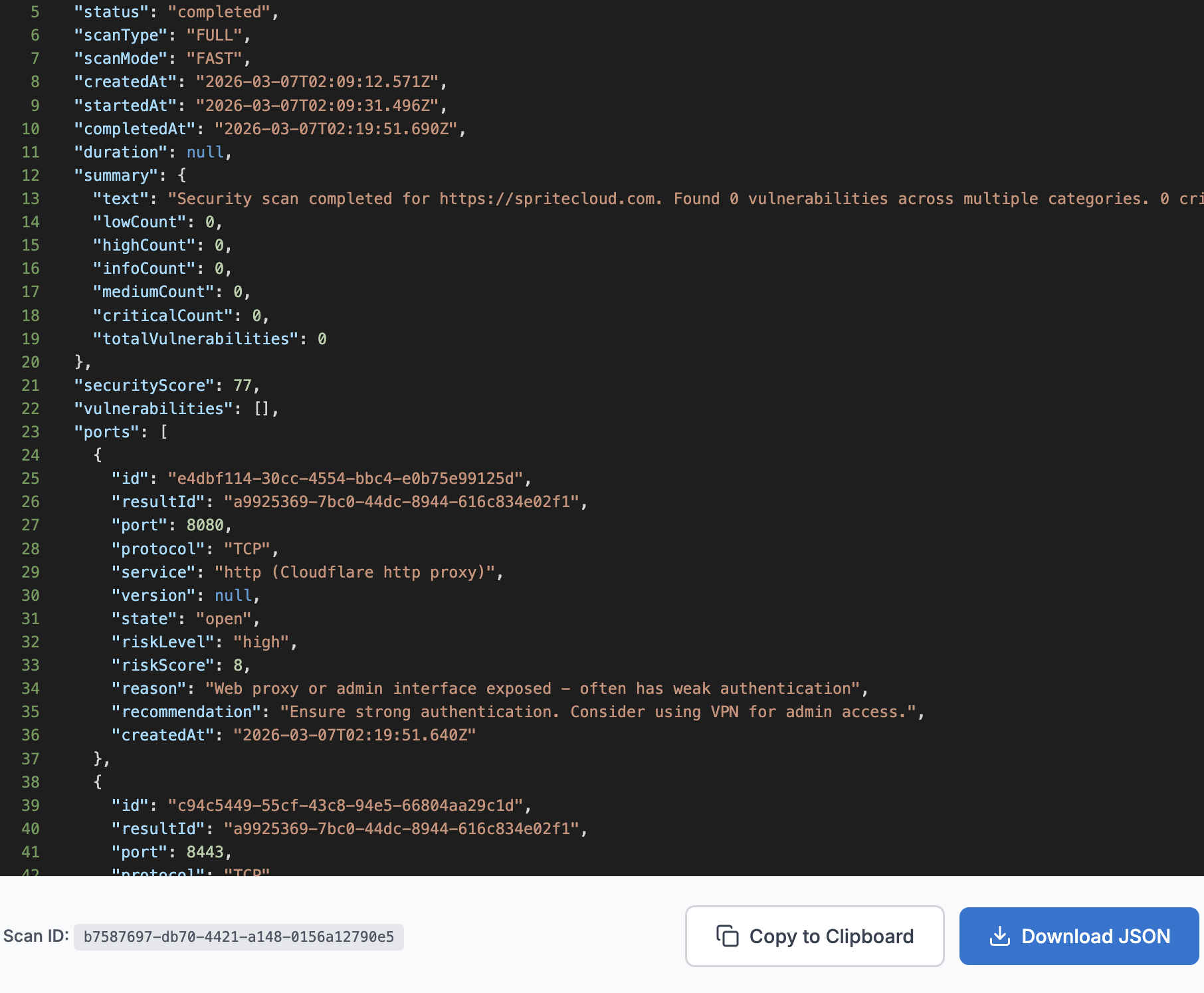 JSON object file output